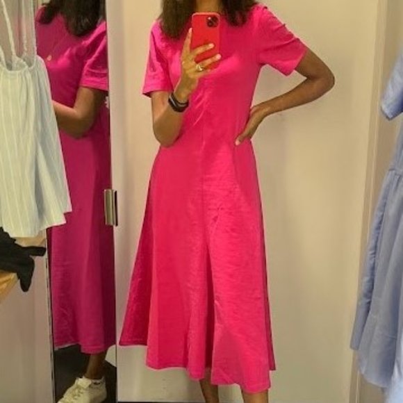 COS SHORT-SLEEVED JERSEY A-LINE MIDI DRESS - PINK - US XS - EU 32/34 - Picture 7 of 9